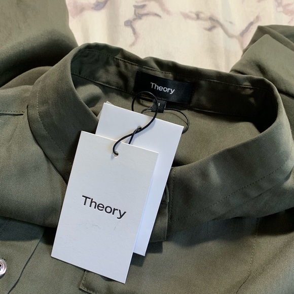 Theory Button Up Military Green 8 Shirt Dress - Picture 4 of 5